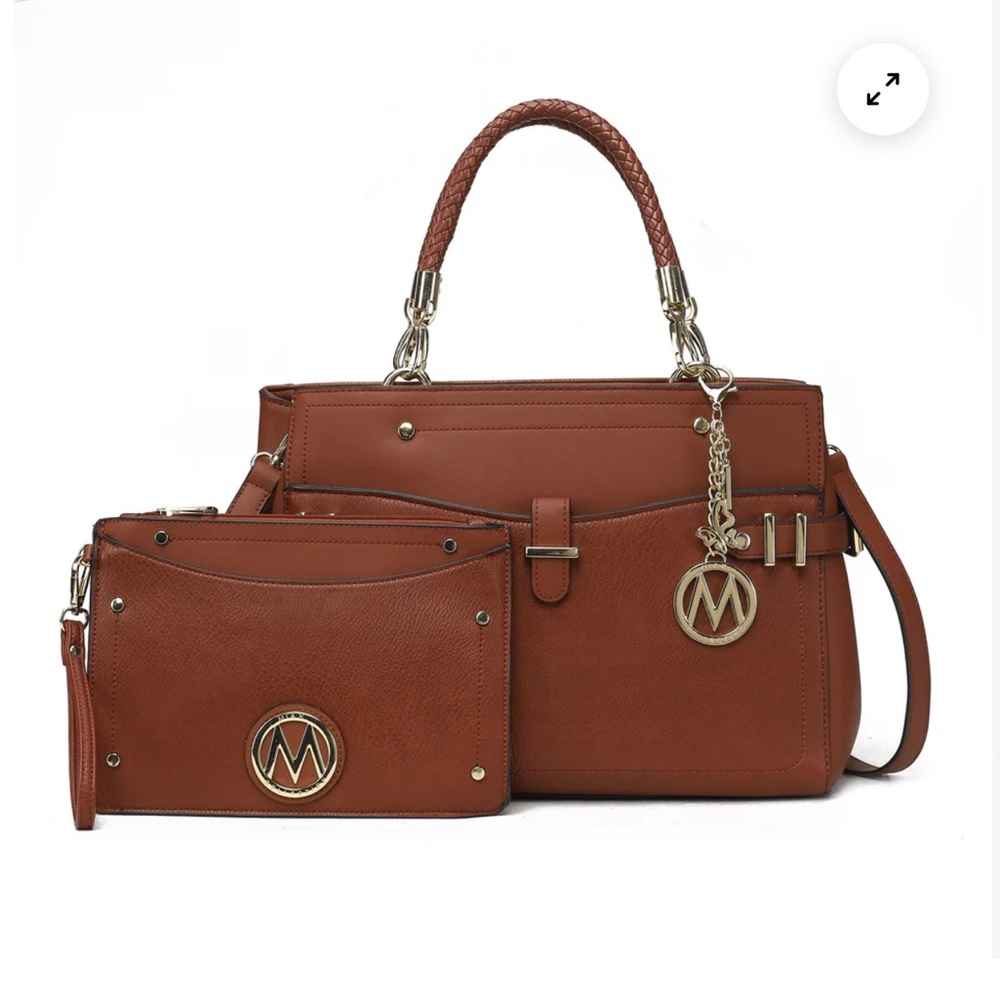 NWT MIA K. Collection Women's Leather Brown Handbag/Crossbody with Wristlet